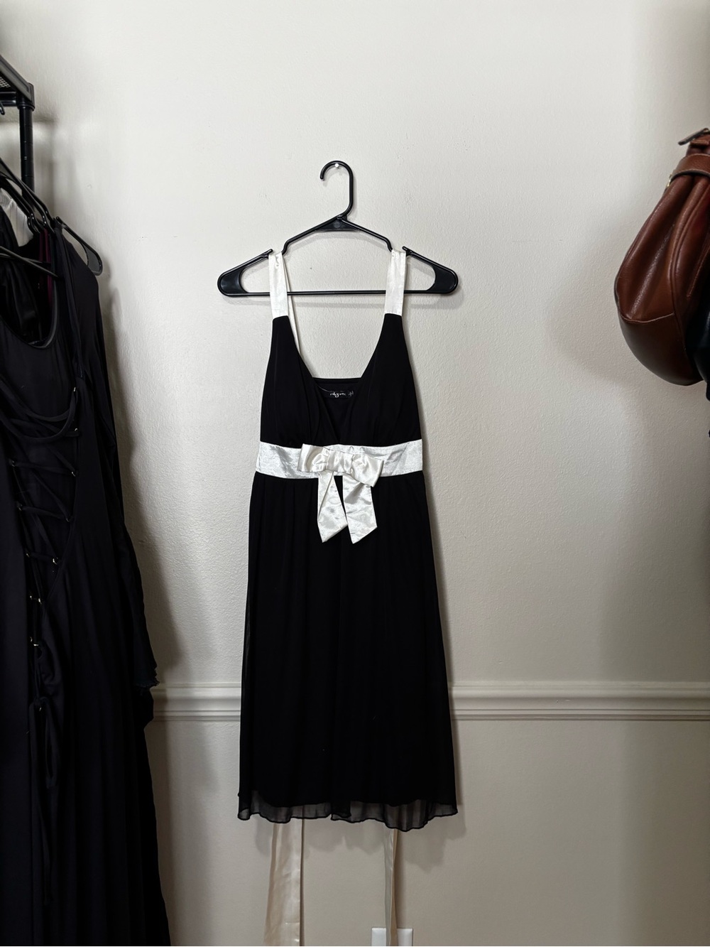 Ruby Rox Black Midi Dress with White Satin Bow